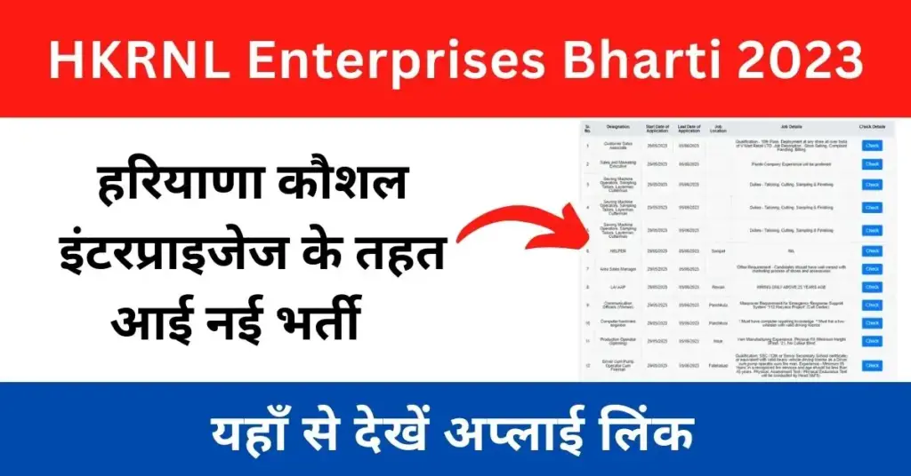 HKRNL Enterprises Bharti 2023 : हरियाणा प्राइवेट सेक्टर में इन पदों पर आई भर्ती